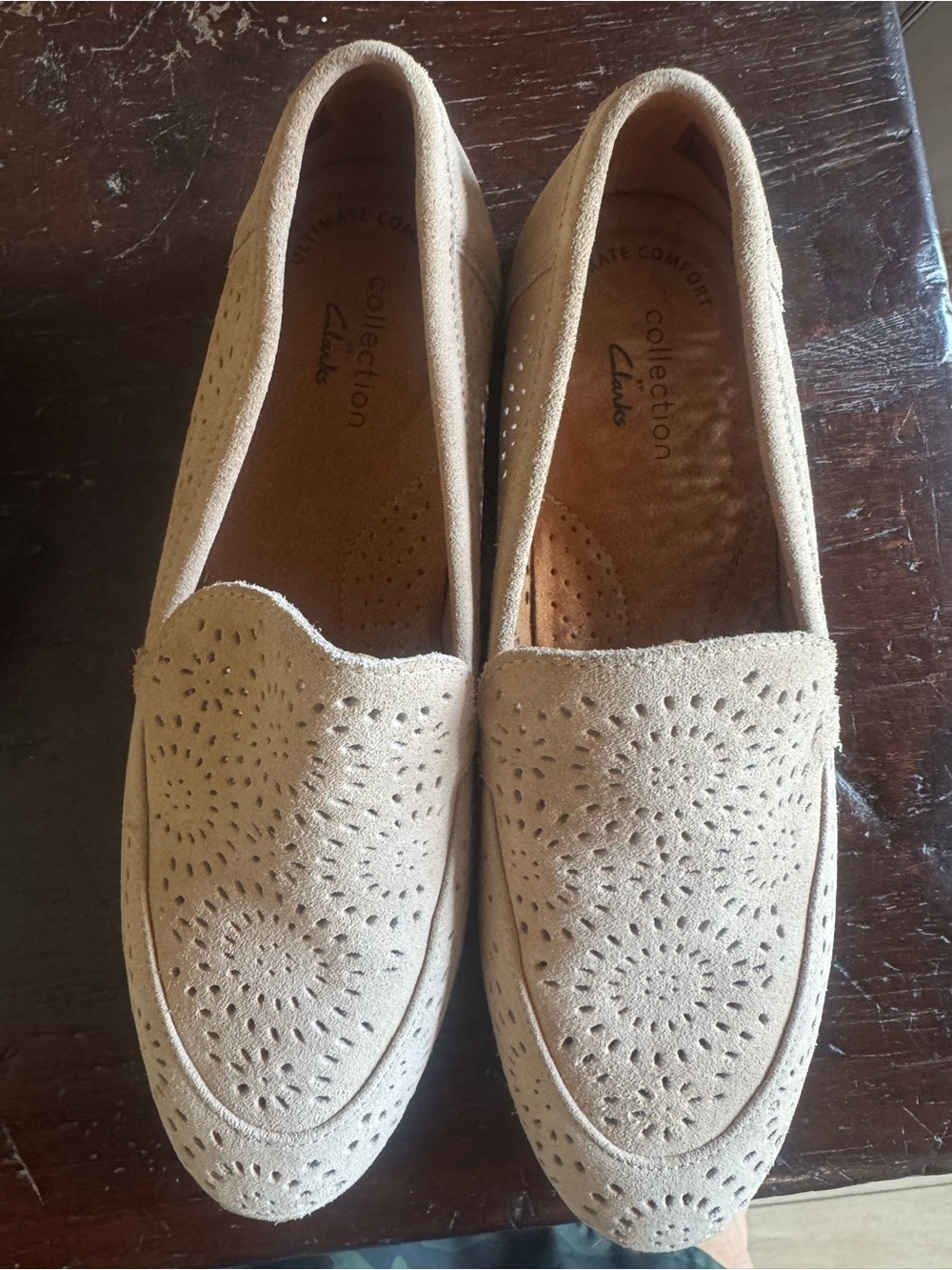 Clarks Collection Trish Calla Perforated Suede Loafers - Sand/Beige Size 6